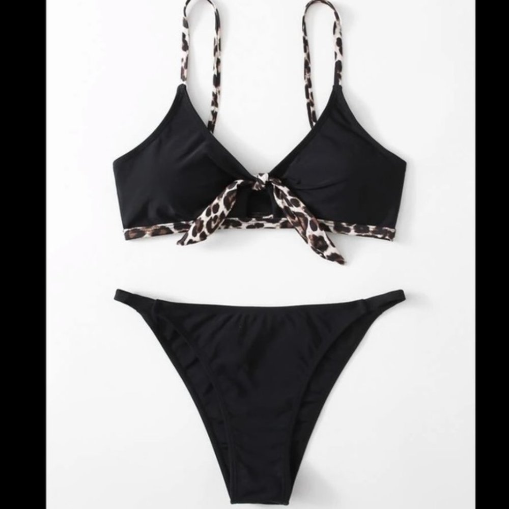 Cheetah leopard bikini swimsuit knot tie cheeky